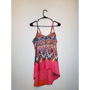 Nicole Miller Women Silky Camisole Top Boho Pink Bright Floral Spaghetti Strap